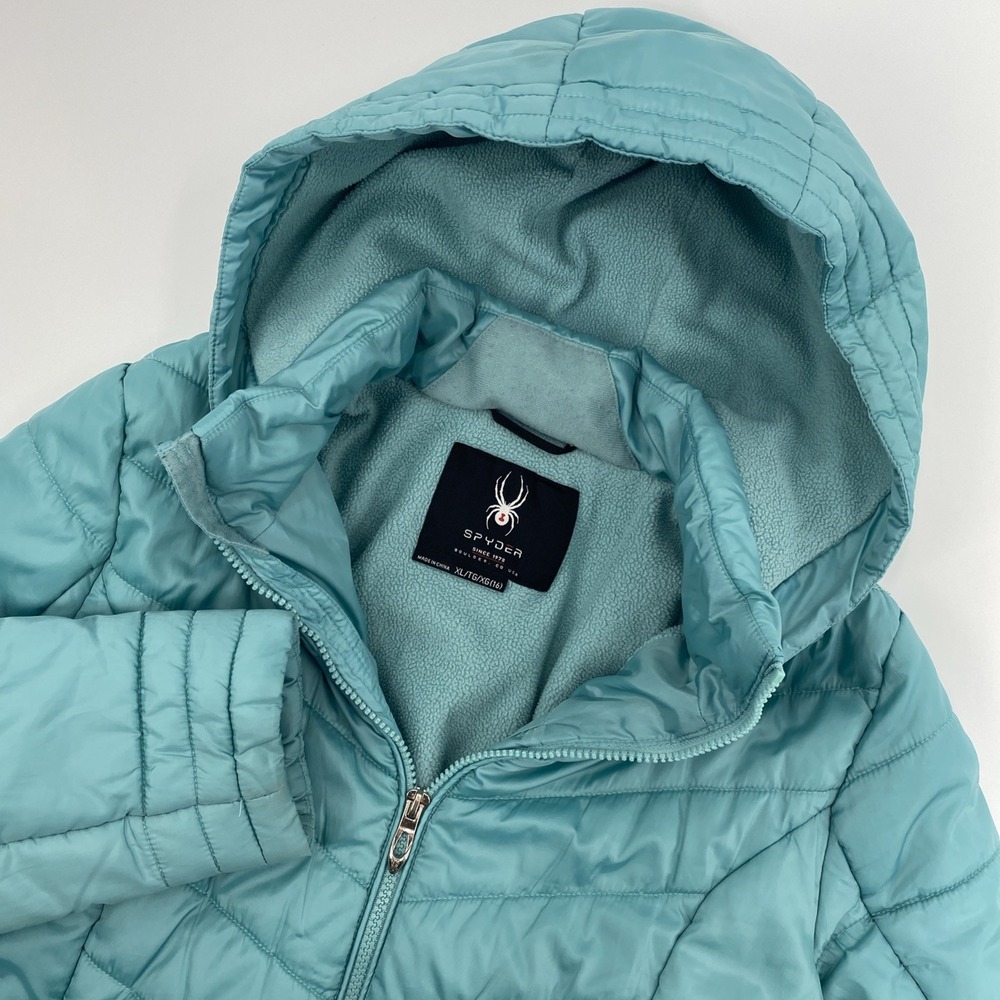 Spyder Coat Youth Girls Extra Large Teal Girls Puffer Mid Parka Hooded Outdoors
